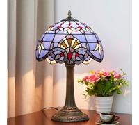 12 inch Lamp Stained Glass Baroque Table Lamp Bedside Reading Desk Light Green Blue Beige Night Lamp, Antique Art Craft Gifts Lover Kid Living Room Bedroom Study Bookcase,Blue