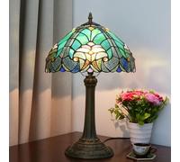 12 inch Lamp Stained Glass Baroque Table Lamp Bedside Reading Desk Light Green Blue Beige Night Lamp, Antique Art Craft Gifts Lover Kid Living Room Bedroom Study Bookcase,Green