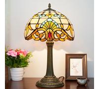 12 inch Lamp Stained Glass Baroque Table Lamp Bedside Reading Desk Light Green Blue Beige Night Lamp, Antique Art Craft Gifts Lover Kid Living Room Bedroom Study Bookcase,Beige