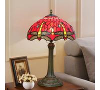 12 inch Lamp, Stained Glass Dragonfly Table Lamp, Bedside Reading Desk Light Red Night Lamp, Antique Art Craft Gifts Lover Kid Living Room Bedroom Study Bookcase,Yellow