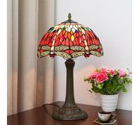12 inch Lamp, Stained Glass Dragonfly Table Lamp, Bedside Reading Desk Light Red Night Lamp, Antique Art Craft Gifts Lover Kid Living Room Bedroom Study Bookcase,White