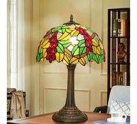 12 inch Lamp Stained Glass Grapes Table Lamp Bedside Reading Desk Light Flower Green Leaf Night Lamp, Antique Art Craft Gifts Lover Kid Living Room Bedroom Study Bookcase,A