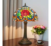 12 inch Lamp Stained Glass Table Lamp Bedside Reading Desk Light Flower Baroque Night Lamp Antique Art Craft Gifts Lover Kid Living Room Bedroom Study,Rose
