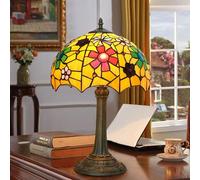 12 inch Lamp Stained Glass Table Lamp Bedside Reading Desk Light Flower Baroque Night Lamp Antique Art Craft Gifts Lover Kid Living Room Bedroom Study,Flower