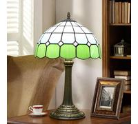 12 inch Lamp Stained Glass Table Lamp Bedside Reading Desk Light Mediterranean Night Lamp Antique Art Craft Gifts Lover Kid Living Room Bedroom Study,Green