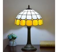 12 inch Lamp Stained Glass Table Lamp Bedside Reading Desk Light Mediterranean Night Lamp Antique Art Craft Gifts Lover Kid Living Room Bedroom Study,Yellow