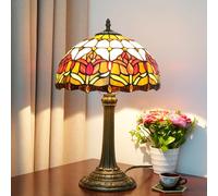 12 inch Lamp Stained Glass Tulip Table Lamp Bedside Reading Desk Light Flower Night Lamp, Antique Art Craft Gifts Lover Kid Living Room Bedroom Study Bookcase,Red