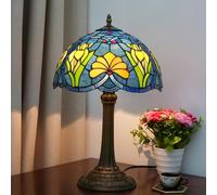 12 inch Lamp Stained Glass Tulip Table Lamp Bedside Reading Desk Light Flower Night Lamp, Antique Art Craft Gifts Lover Kid Living Room Bedroom Study Bookcase,Blue