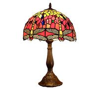 12-inch Pink Stained Glass Table Lamp, Dragonfly Table Lamp, American Restaurant Bedside Lamp,Retro Study Living Room Bar Counter Coffee Shop Lamp-,E27(3049CM)