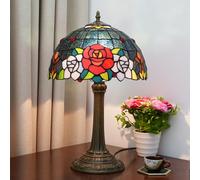 12 inch Rose Table Lamp Lamp Stained Glass Bedside Reading Desk Light Vintage Night Lamp Antique Art Craft Gifts Lover Kid Living Room Bedroom Study,B