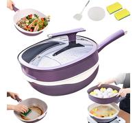 12 Inch Titanium Alloy Non Stick Pot with Lid with Steamer, Multipurpose Deep Saute Titaniums Frying Pan, Ergonomic Stay-Cool Handles Ceramic Titanium Skillet for Cooking Stewing,Induction,Gas Stove