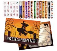12 inviti per feste di Halloween, set di biglietti di invito, Halloween, feste di compleanno, 12 braccialetti di Halloween, per bambini, 20 tatuaggi di Halloween per bambini, regali di Halloween