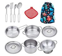 12 Kit di Mini Cucina, Accessori da Gioco di Ruolo in Acciaio Inossidabile, Pentole e Stufe per Bambini da 3 Anni e Più