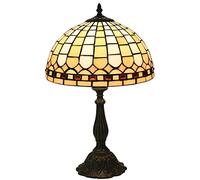 12" Lamp Stained Glass Table Lamp Crystal Beads Bedside Lamp Yellow White Glass Lamp for Bedroom Living Room Office Study University Dormitory Library, Antique Zinc Alloy Base,H 20"