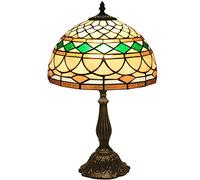 12" Lamp Vintage Green Glass Table Lamp Nightlight,20" Tall Table Desk Reading Task Light Piano Light for Bedroom Living Room Office Study Library, Stained Glass Bedside Bankers Lamp