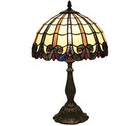12" Lamp,Warm Beige Yellow Water Color Stained Glass Gold Crystal Beads Shade Table Lamp Bedroom Bedside Living Room Lamp, Luxurious Victoria Nightstand Light, Antique Zinc Alloy Base,H 20"
