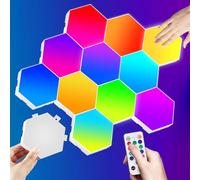 12 lampade da parete a LED esagonali per gaming, RGB con telecomando e toccare, lampada da gioco intelligente, decorazione fai da te, geometria splicing, pannello LED per gamer camera da letto