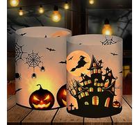 12 lanterne da tavolo per Halloween, decorazione da tavolo, zucca, pipipistrello, strega, ragnatela per interni ed esterni, giardino, per feste di compleanno, per candeline o candele