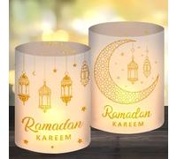12 Lanterne Decorazione da Tavolo Ramadan, Oro Ramadan Kareem, Islam Lanterne Stella Luna Mubarak Decorazione da Tavolo per Celebrazioni Eid