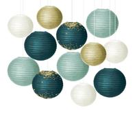 12 lanterne di carta, decorazioni per feste di matrimonio, colore verde oro, decorazione per feste in giardino, decorazione per feste nuziali, baby shower, compleanno, matrimonio, laurea, 12 pezzi