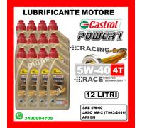 12 LITRI CASTROL POWER 1 RACING 4T 5W40 API SL SN JASO MA-2 IN 12 LATTINE DA 1LT
