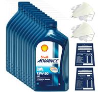 12 Litri Originale Shell Advance 4T AX 7 15W50 Olio Motore Moto 600053897