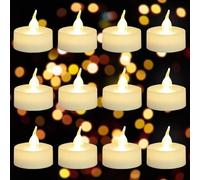 12 lumini a LED con timer, 3,6 x 3,6 cm, senza fiamma, a LED, con fiamma tremolante, alimentati a batteria, candele elettriche per matrimoni, Natale, feste, colore bianco caldo
