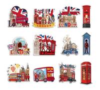 12 magneti da frigorifero Londra, in PVC resistente, con magneti, per souvenir di Londra, ufficio, armadietto, regalo perfetto per viaggiatori e collezionisti, Big Ben, autobus rosso, Tower Bridge