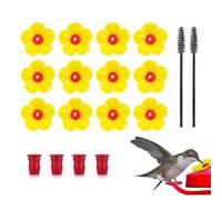 12 mangiatoie di ricambio per colibrì, mangiatoia per fiori e colibrì, con 2 spazzole per la pulizia, porte di alimentazione per fiori per esterni, mangiatoie appese (giallo)