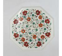 12 " Marmo Bianco Tavolo Top Pietra Semipreziosa Inserto Handmade Work Casa