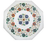 12 " Marmo Table Top Pietre Semi Preziose Floreale Inseriti Arte Casa Decorativo