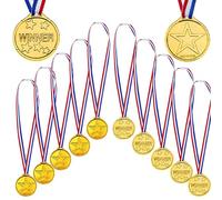 12 medaglie vincitori, dorate, vincitori, per feste di compleanno dei bambini, in plastica, per feste di compleanno per bambini, feste, giochi di sport, compleanni e giochi per la concorrenza