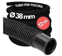 12 metri di tubo per piscina Kalitec 38 mm, nero I Tubo per piscina 38mm I Tubo per pompa per piscina I Tubo flessibile per pompa I Made in Germany I Resistente al cloro I Struttura stabile
