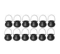12 mini ciotole in plastica per calderone con manico, per Halloween, streghe, caramelle, per bambini, colore nero, portatile, per bomboniere, dolcetto o scherzetto, decorazione da tavolo di Halloween