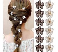 12 mini fermagli per capelli a forma di fiore, per ragazze e donne, con strass, fermagli per capelli in metallo, accessori per capelli per ragazze, bambini e adolescenti (bianco e nero)