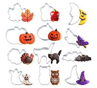 12 mini formine per biscotti per Halloween, in acciaio inox, zucca, fantasma, gatto nero, pipistrello, mela, formine per biscotti per Halloween
