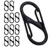 12 mini moschettoni a forma di S, in metallo, con 8 moschettoni a forma di 2 aperture, 30 mm, piccoli per attività all'aperto, campeggio, casa, escursioni, colore nero