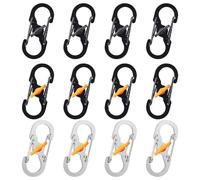 12 mini portachiavi a moschettone con chiusura lampo antifurto, moschettone, gancio portachiavi, clip a moschettone (nero, bianco, nero)