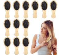 12 mini spazzole per capelli con setole di cinghiale, spazzole ovali con manico in legno con setole morbide, per styling dei dettagli, ritocchi, vari tipi di capelli, commercio all'ingrosso e