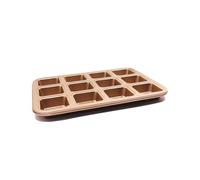 12 mini teglie quadrate per torte, per brownie, antiaderenti, in acciaio al carbonio, per cottura al forno (dorata)