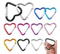 12 moschettoni a forma di cuore, clip colorate a moschettone, 4,4 x 4,2 cm, moschettone a forma di cuore, moschettone con chiusura a scatto, in alluminio, per fai da te, zaino, viaggi, ecc.