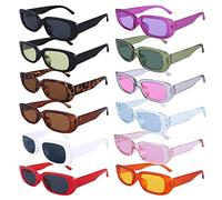 12 occhiali da sole vintage rettangolari per uomo e donna per feste, occhiali da sole retrò con protezione UV, occhiali al neon, occhiali da sole colorati per viaggi all'aria aperta
