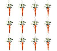 12 ornamenti a forma di carota, decorazioni pasquali in legno da appendere, 13,5 cm, ciondoli creativi con foglie verdi, arancione, verde, nero, bianco, per feste festive, decorazioni per la casa