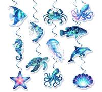 12 ornamenti a vortice a forma di pesce da appendere, decorazioni per feste a tema sottomarino, decorazioni per feste a tema oceano, decorazioni per compleanni a tema animali marini