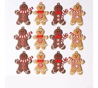 12 ornamenti colorati per albero di Natale, a forma di uomo di pane, decorazione da appendere (D)