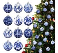 12 ornamenti natalizi a forma di palla di cineserie, blu e bianchi, da appendere, ornamenti da appendere all'albero di Natale, in cineserie, decorazioni natalizie avvolte in tessuto, per feste di