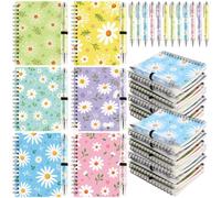 12 Pack A6 Daisy Spiral Notebooks Journal with Ballpoint Pens Cute Flower Hardcover Ruled Daisy Notebooks for School Office Prize Home Christmas Women Gifts Journals Supplies 5. 67 x 4.09 In 90 Pages