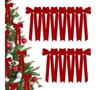 12 Pack Christmas Tree Bows, 10 Inch Rustic Wreath Gift Bow, Vintage Velvet Bows for X'Mas Tree, Christmas Velvet Ribbon Ornaments, Red Bow Velvets Ornament for Winter Garland DIY Craft Wrapping Decor