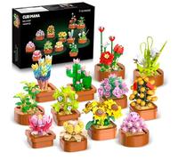 12 Pack Fiori Succulenti 3.6MM Mini Set Costruzione - 1403PCS Collezione Botanica Fiori per la Casa Decorazione Pianta Costruire Blocchi, Regali per Festa della Mamma Compleanno Adulti Bambini 10+