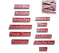 12 Pack of Magnetic Toolbox Labels, 3D Printed Tool Box Labels, General Tool Box Organize Accessories, Quick Identifying, Reusable Tags for Steel Toolboxes, Carts, Drawers, and Cabinets (Red)